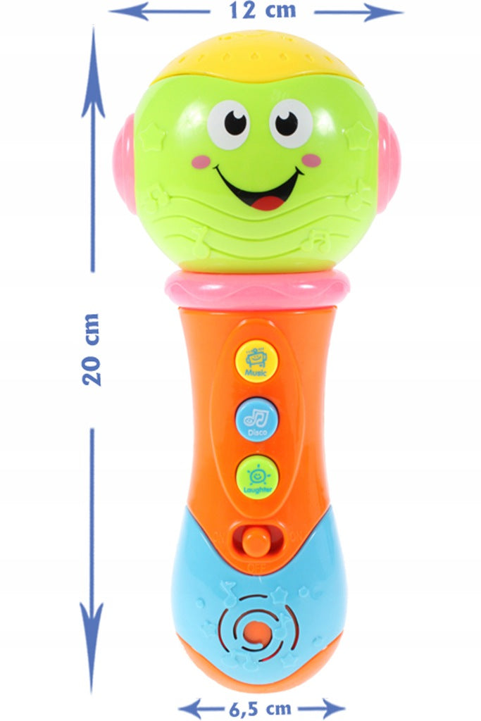 Microfon idealSTORE THE LITTLE SINGER Dimensiuni 20 x 12 x 6.5 cm, Ideal pentru micutii cantareti, Echipat cu butoane functionale ce garanteaza distractia, Culoare Verde-Portocaliu