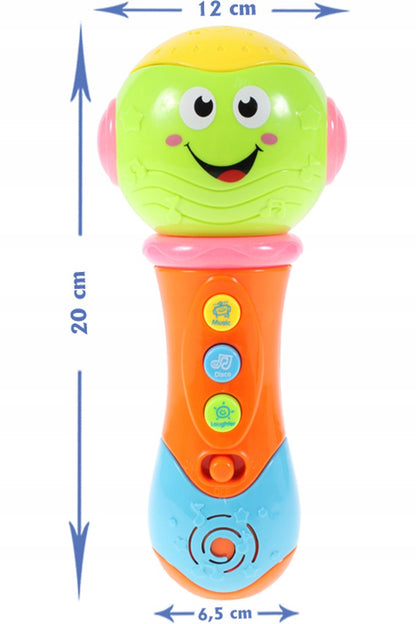 Microfon idealSTORE THE LITTLE SINGER Dimensiuni 20 x 12 x 6.5 cm, Ideal pentru micutii cantareti, Echipat cu butoane functionale ce garanteaza distractia, Culoare Verde-Portocaliu