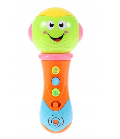 Microfon idealSTORE THE LITTLE SINGER Dimensiuni 20 x 12 x 6.5 cm, Ideal pentru micutii cantareti, Echipat cu butoane functionale ce garanteaza distractia, Culoare Verde-Portocaliu