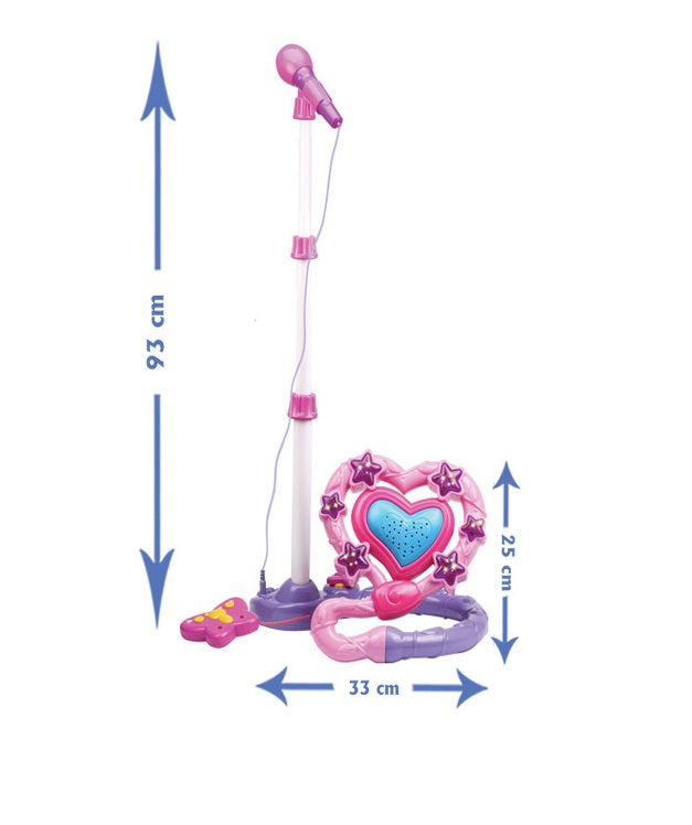 Set Karaoke idealSTORE Dazzlers Dream, Echipat cu difuzor in forma de inima, microfon detasabil, trepied cu inaltime reglabila, telecomanda stil fluture, Conexiune MP3, Stimuleaza imaginatia