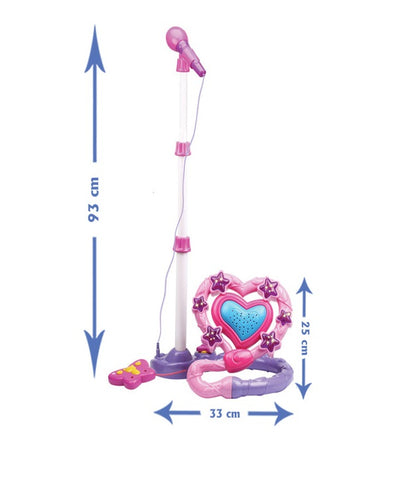 Set Karaoke idealSTORE Dazzlers Dream, Echipat cu difuzor in forma de inima, microfon detasabil, trepied cu inaltime reglabila, telecomanda stil fluture, Conexiune MP3, Stimuleaza imaginatia