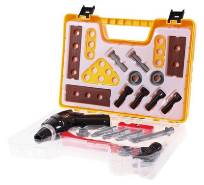 Mini valiza de scule interactiva idealSTORE The first constructor, Dimensiuni 36 x 7 x 58 cm, Include accesorii specifice ce permit dezvoltarea abilitatilor manuale