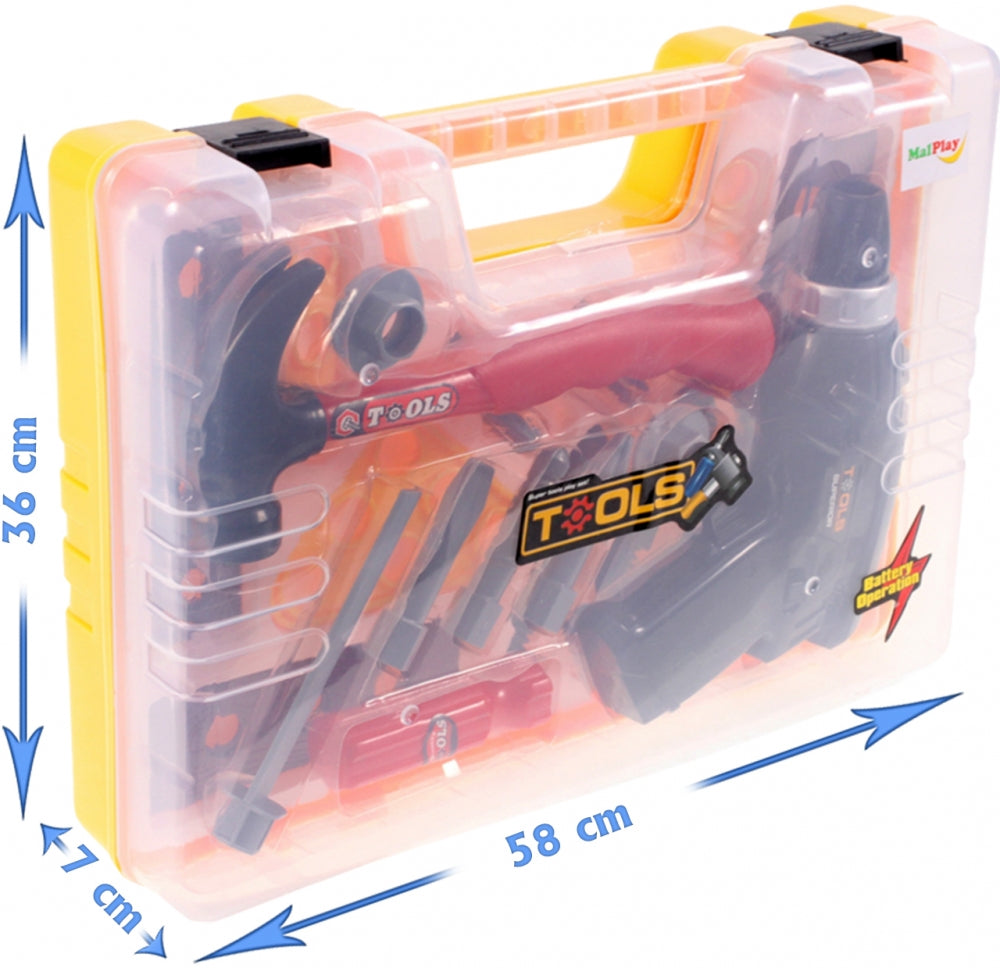 Mini valiza de scule interactiva idealSTORE The first constructor, Dimensiuni 36 x 7 x 58 cm, Include accesorii specifice ce permit dezvoltarea abilitatilor manuale