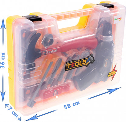 Mini valiza de scule interactiva idealSTORE The first constructor, Dimensiuni 36 x 7 x 58 cm, Include accesorii specifice ce permit dezvoltarea abilitatilor manuale