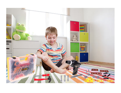 Mini valiza de scule interactiva idealSTORE The first constructor, Dimensiuni 36 x 7 x 58 cm, Include accesorii specifice ce permit dezvoltarea abilitatilor manuale