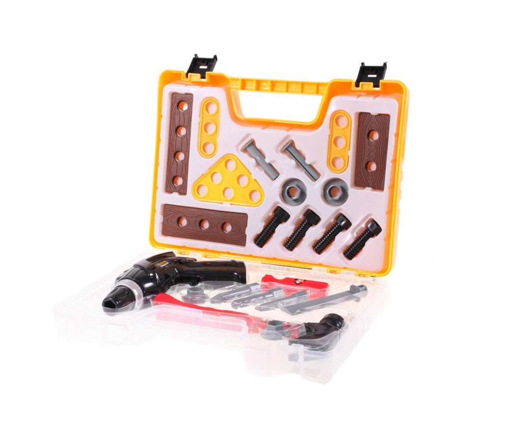 Mini valiza de scule interactiva idealSTORE The first constructor, Dimensiuni 36 x 7 x 58 cm, Include accesorii specifice ce permit dezvoltarea abilitatilor manuale