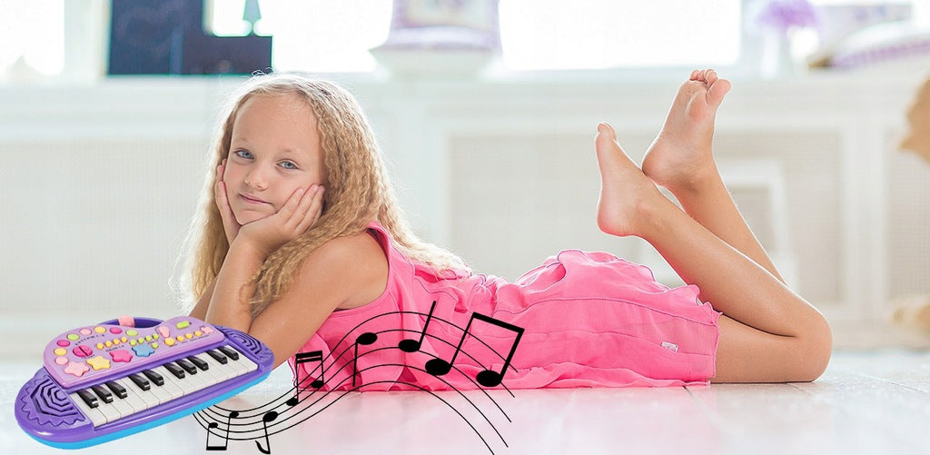 Orga Electronica Interactiva idealStore Let's Sing Pentru Copii, Portabila, Maner Confortabil, 29 Taste, 2 Difuzoare Incorporate, 8 Moduri Ritmice, 5 Melodii Preincarcate, Buton de Control al Volumului, Buton de Pornire/Oprire
