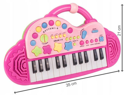 Orga Electronica Interactiva idealStore Let's Sing Pentru Copii, Portabila, Maner Confortabil, 29 Taste, 2 Difuzoare Incorporate, 8 Moduri Ritmice, 5 Melodii Preincarcate, Buton de Control al Volumului, Buton de Pornire/Oprire Roz