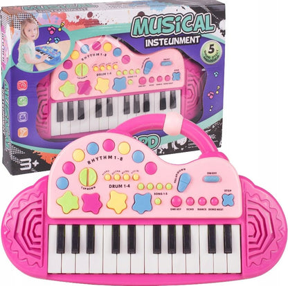 Orga Electronica Interactiva idealStore Let's Sing Pentru Copii, Portabila, Maner Confortabil, 29 Taste, 2 Difuzoare Incorporate, 8 Moduri Ritmice, 5 Melodii Preincarcate, Buton de Control al Volumului, Buton de Pornire/Oprire Roz