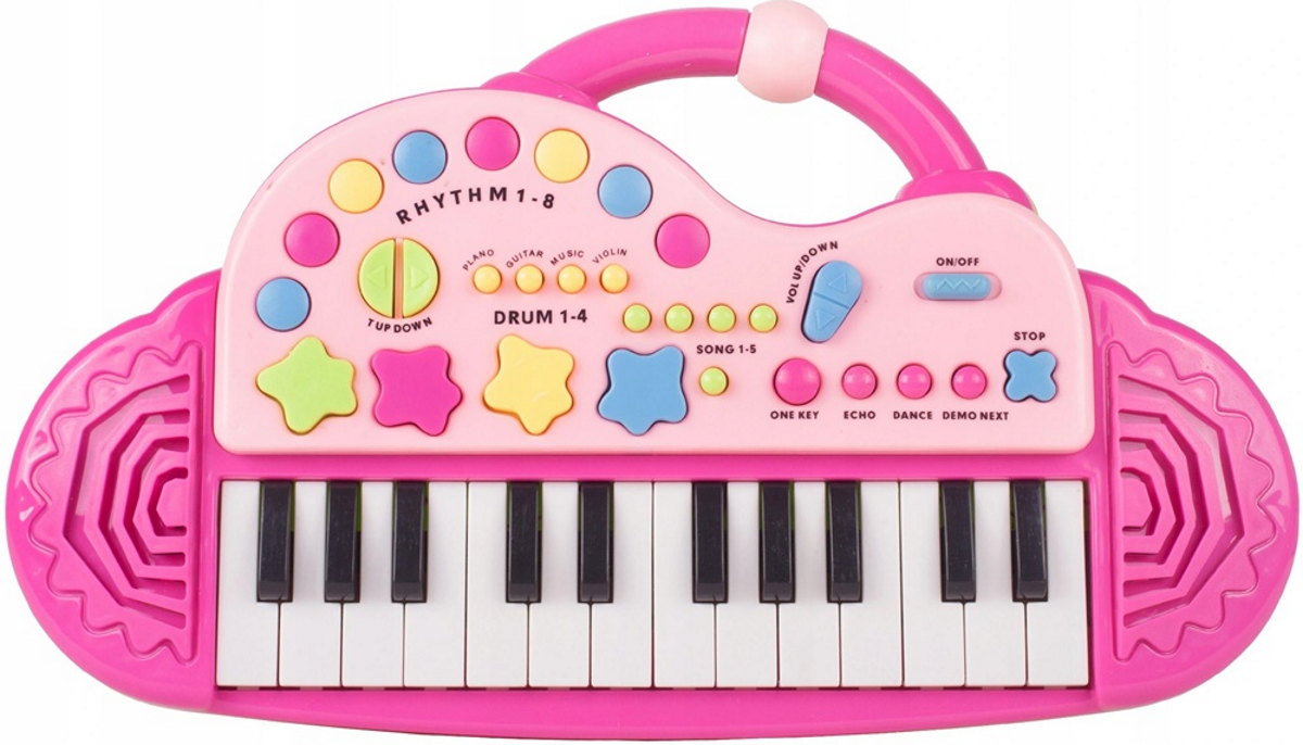 Orga Electronica Interactiva idealStore Let's Sing Pentru Copii, Portabila, Maner Confortabil, 29 Taste, 2 Difuzoare Incorporate, 8 Moduri Ritmice, 5 Melodii Preincarcate, Buton de Control al Volumului, Buton de Pornire/Oprire Roz