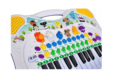 Orga electronica interactiva idealSTORE World Disney Animal, Dimensiuni 38.0 x 27.0 cm, Echipata cu 6 sunete de animale, 8 melodii vesele, Functie de inregistrare si redare, Design multifunctional