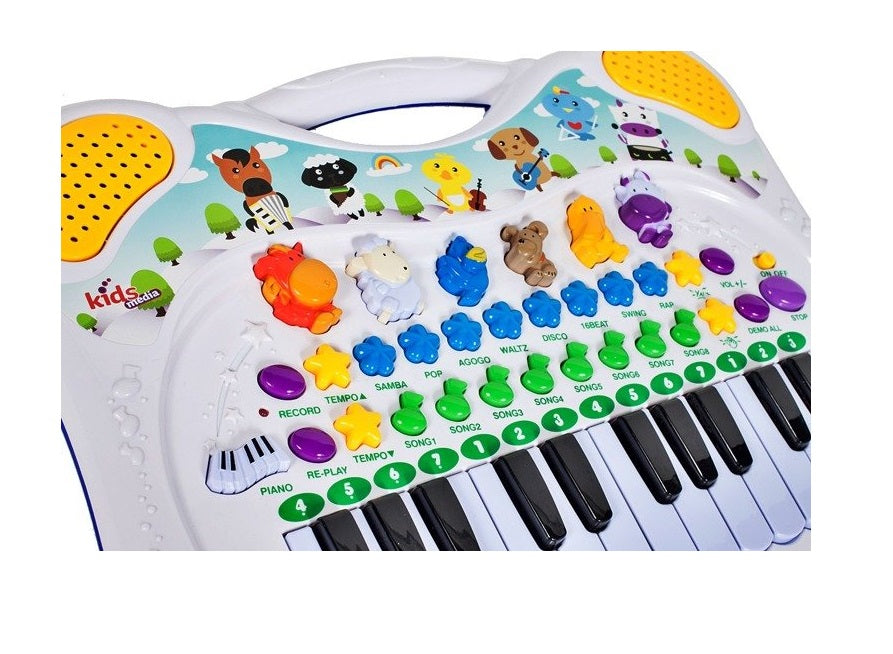 Orga electronica interactiva idealSTORE World Disney Animal, Dimensiuni 38.0 x 27.0 cm, Echipata cu 6 sunete de animale, 8 melodii vesele, Functie de inregistrare si redare, Design multifunctional