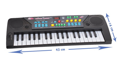 Orga cu Microfon idealSTORE Black Kids Musical, Dimensiuni 43 x 16 cm, Echipata cu 37 taste de pian, Accesorizata cu ritmuri si melodii diferite, Reglarea Volumului