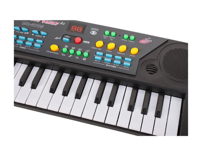 Orga cu Microfon idealSTORE Black Kids Musical, Dimensiuni 43 x 16 cm, Echipata cu 37 taste de pian, Accesorizata cu ritmuri si melodii diferite, Reglarea Volumului