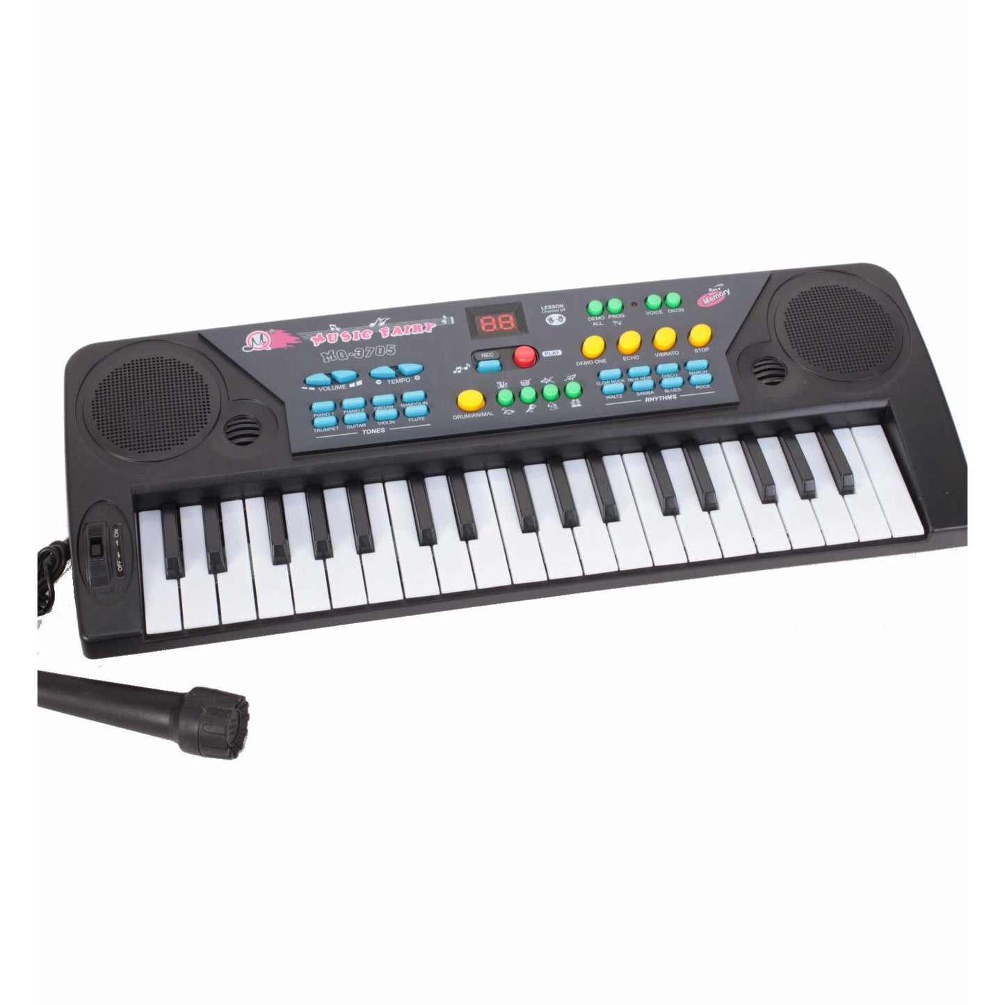 Orga cu Microfon idealSTORE Black Kids Musical, Dimensiuni 43 x 16 cm, Echipata cu 37 taste de pian, Accesorizata cu ritmuri si melodii diferite, Reglarea Volumului