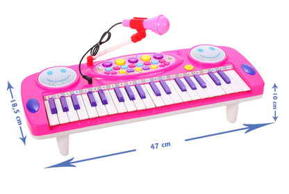 Mini orga electronica cu microfon idealSTORE Smile Magic Sing, Dimensiuni 47 x 10 x 18.5 cm, Echipata cu 37 de clape multifunctionale, Control volum