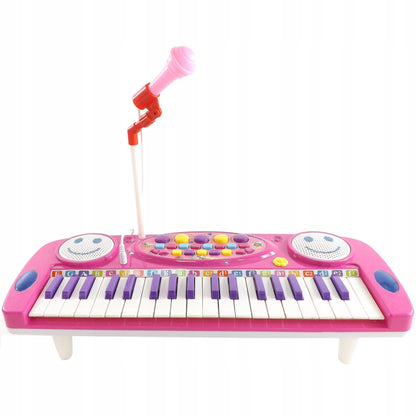 Mini orga electronica cu microfon idealSTORE Smile Magic Sing, Dimensiuni 47 x 10 x 18.5 cm, Echipata cu 37 de clape multifunctionale, Control volum