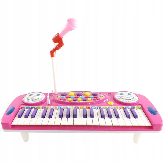 Mini orga electronica cu microfon idealSTORE Smile Magic Sing, Dimensiuni 47 x 10 x 18.5 cm, Echipata cu 37 de clape multifunctionale, Control volum