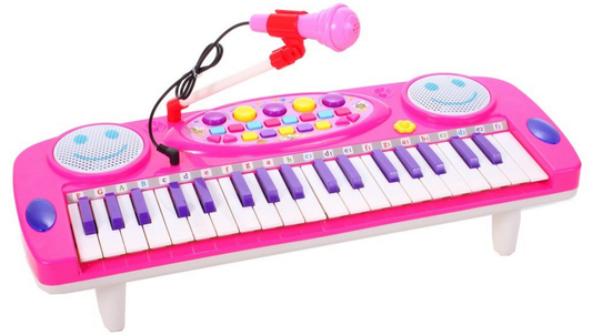 Mini orga electronica cu microfon idealSTORE Smile Magic Sing, Dimensiuni 47 x 10 x 18.5 cm, Echipata cu 37 de clape multifunctionale, Control volum