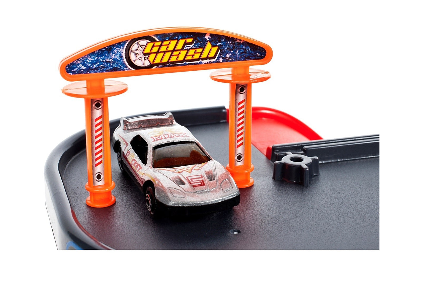 Set de joaca complex idealSTORE WORLD PARKING GARAGE, Dimensiuni 63 x 36 x 18 cm, Echipat cu Diverse accesorii simbolice 3 masini, autobuz, Parcare auto pe 4 nivele, Spalatorie, Benzinarie, Statie de reparatii