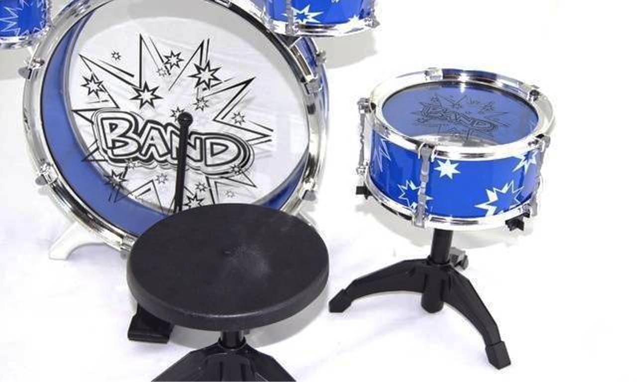 Set tobe muzicale IDL cu sacunel, MY FIRST BAND, 6 Piese, ce garanteaza ore de distactie muzicala ce ajuta la dezvolatrea abilitatilor cognitive, a coordonarii miscarilor si sporeste atentia distributiva, Design compact, Albastru