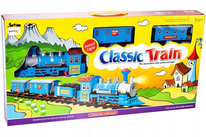 Centru de activitati si puzzle Trenuletul Micul Calator, Versiune moderna cu 3 vagoane detasabile, Acompaniat de sunete pentru o distractie garantata, Functionalitate pe baterii, Culoare albastru-gri