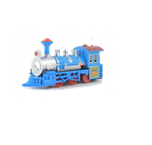 Centru de activitati si puzzle Trenuletul Micul Calator, Versiune moderna cu 3 vagoane detasabile, Acompaniat de sunete pentru o distractie garantata, Functionalitate pe baterii, Culoare albastru-gri