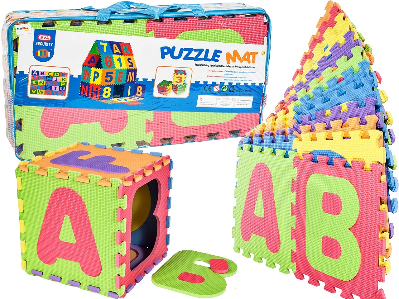 Puzzle Interactiv tip covor cu 26 Litere, Dimensiune litera 30x30 cm, Ajuta la dezvoltarea creativitatii si coordonarii Mana-Ochi pentru copii, Material :Burete, Culoare : Multicolor