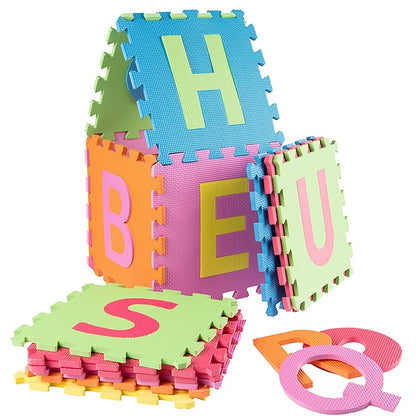 Puzzle Interactiv tip covor cu 26 Litere, Dimensiune litera 30x30 cm, Ajuta la dezvoltarea creativitatii si coordonarii Mana-Ochi pentru copii, Material :Burete, Culoare : Multicolor