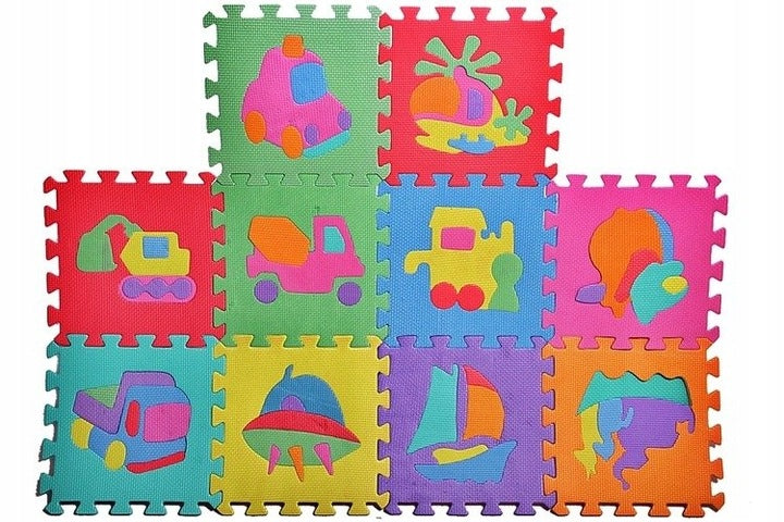 Puzzle tip covor cu 10 Forme, Dimensiune forma 29x29 cm, Ajuta la dezvoltarea creativitatii si coordonarii Mana-Ochi pentru copii, Burete