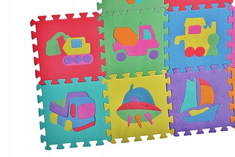 Puzzle tip covor cu 10 Forme, Dimensiune forma 29x29 cm, Ajuta la dezvoltarea creativitatii si coordonarii Mana-Ochi pentru copii, Burete