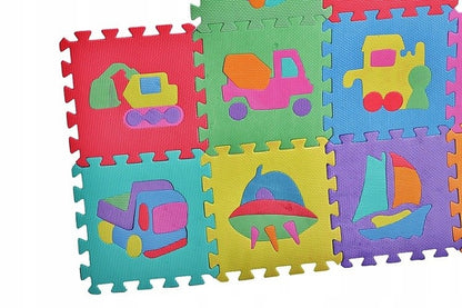 Puzzle tip covor cu 10 Forme, Dimensiune forma 29x29 cm, Ajuta la dezvoltarea creativitatii si coordonarii Mana-Ochi pentru copii, Burete