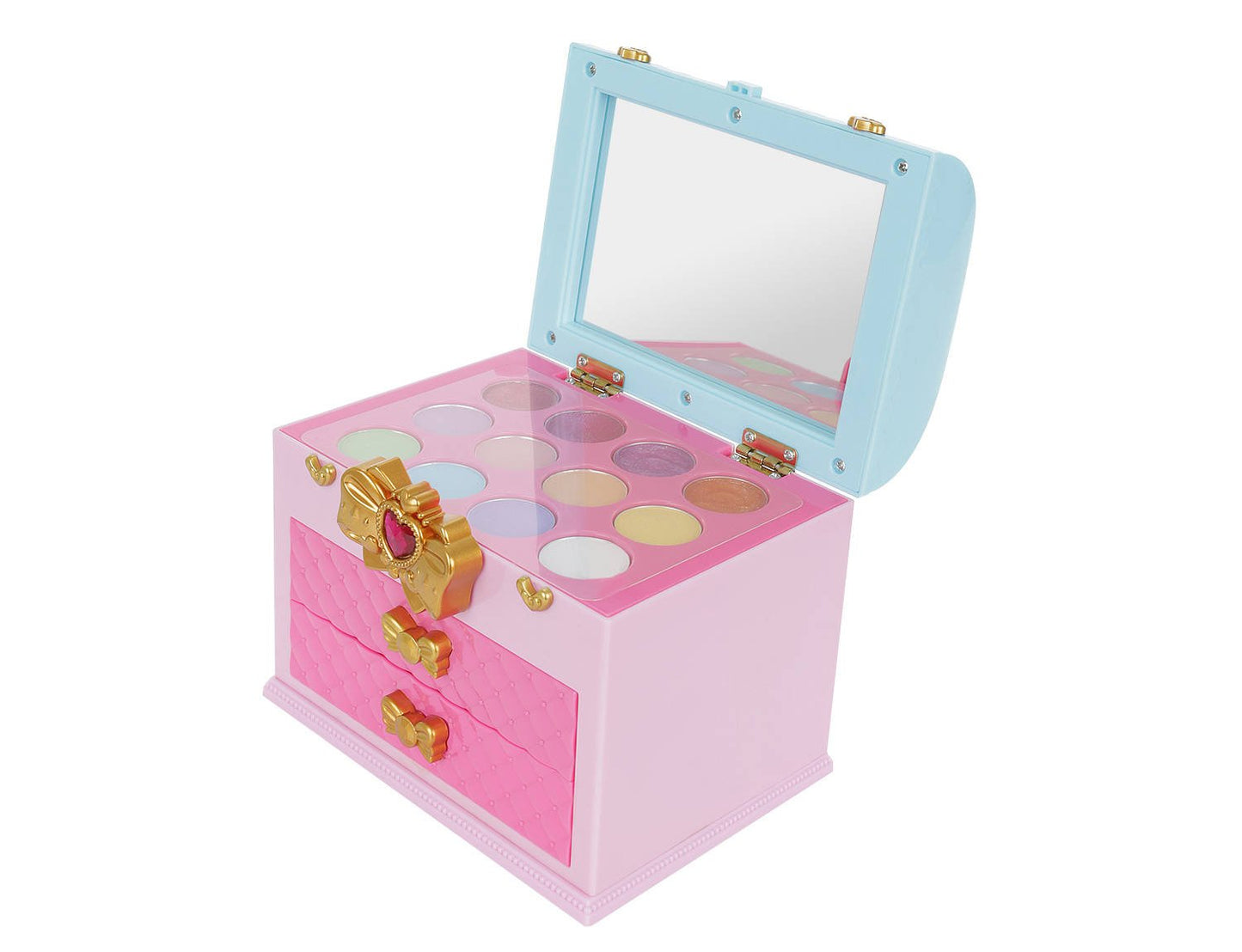 Trusa Make-up Magical Unicorn IdealStore, Dimensiune 11.5 X 15,5 X 20 cm, Contine 20 de produse de infrumusetare, 8 farduri de pleoape, 3 lacuri de unghii, 4 rujuri, Organizata pe 3 nivele cu 2 sertare, Roz
