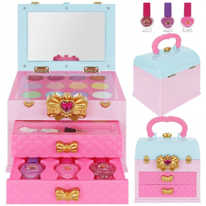 Trusa Make-up Magical Unicorn IdealStore, Dimensiune 11.5 X 15,5 X 20 cm, Contine 20 de produse de infrumusetare, 8 farduri de pleoape, 3 lacuri de unghii, 4 rujuri, Organizata pe 3 nivele cu 2 sertare, Roz