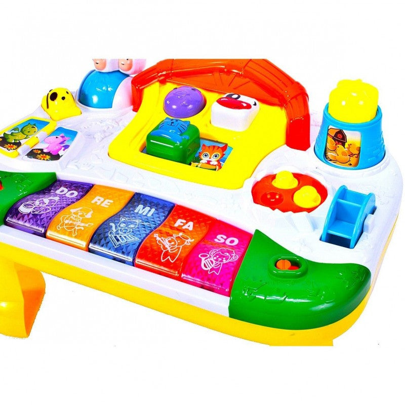Masuta interactiva de activitati Musical Learning Table SOLTOY Yellow pentru bebelusi cu sunete, lumini, pian si diferite activitati