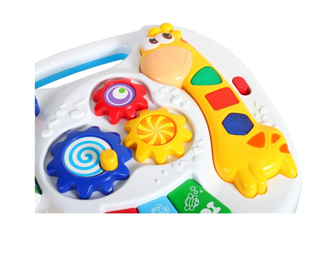 Centru de activitati interactiv 2 in 1 idealSTORE, Masuta cu Girafa, Accesorizat cu un panou cu diferite activitati interesante ce asigura dezvoltarea mobilitatii, Lumini si sunete