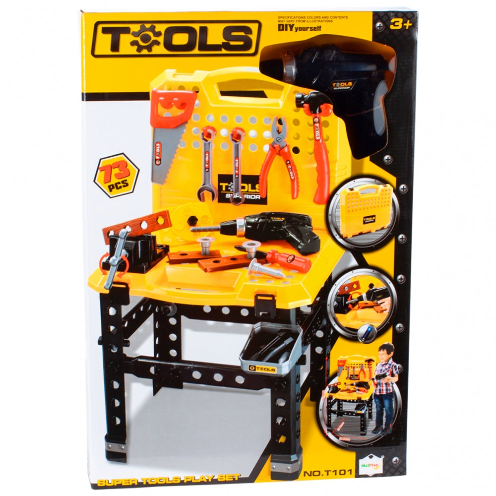 Banc de lucru interactiv stil valiza Captain Yellow Mecanic, Accesorizat cu o multitudine de instrumente specifice, Incurajeaza distractia si contribuie la dezvoltarea creativitatii, O oportunitate unica de bricolaj vesel
