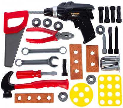 Banc de lucru interactiv stil valiza Captain Yellow Mecanic, Accesorizat cu o multitudine de instrumente specifice, Incurajeaza distractia si contribuie la dezvoltarea creativitatii, O oportunitate unica de bricolaj vesel