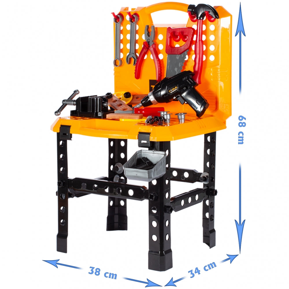 Banc de lucru interactiv stil valiza Captain Yellow Mecanic, Accesorizat cu o multitudine de instrumente specifice, Incurajeaza distractia si contribuie la dezvoltarea creativitatii, O oportunitate unica de bricolaj vesel