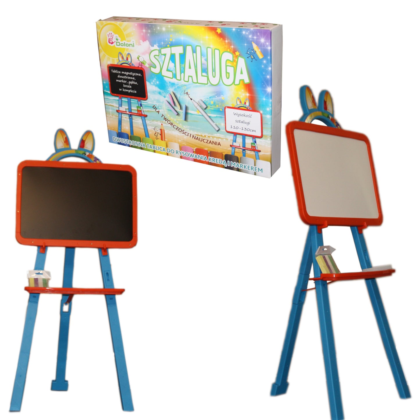 Tabla creativa IDL magnetica cu stativ , pentru copilul tau , numere si simboluri magnetice , 84 piese , burete , creta , Multicolora