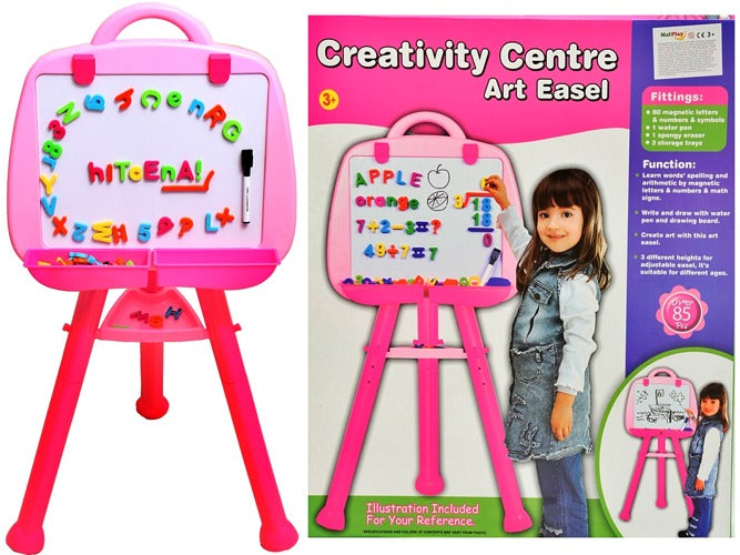 Tabla creativa IDL Deseneaza-ma, pentru copilul tau, 80litere, numere si simboluri magnetice, 1 marker pe baza de apa, 1 burete de sters, 3 tavite de depozitare, Culoare Roz, ideala pentru CREATIVITATEA copilului tau