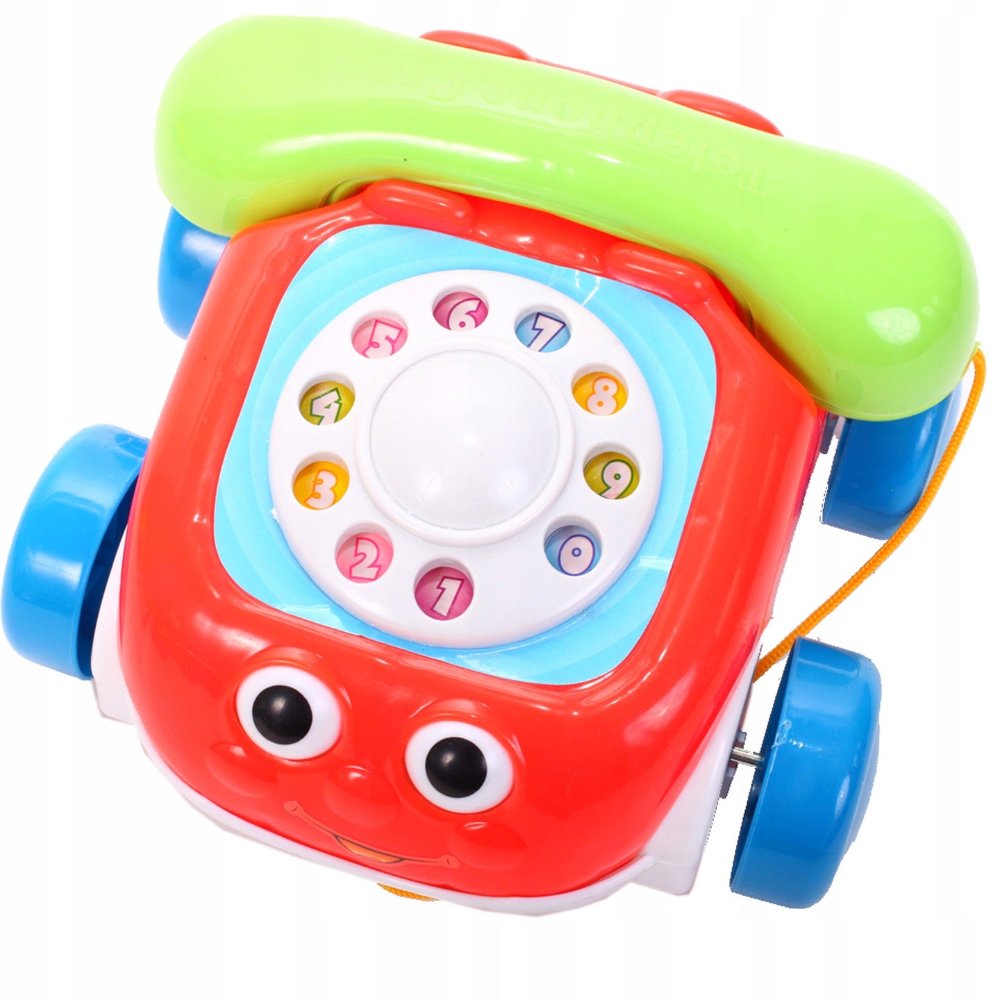Telefon interactiv pentru copii IDL, MERRY KIDS PHONE, Dimensiuni 19 x 18 x 12 cm, Echipat cu roti si snur pentru plimbari ideale, Vesel si colorat invita copii la joaca