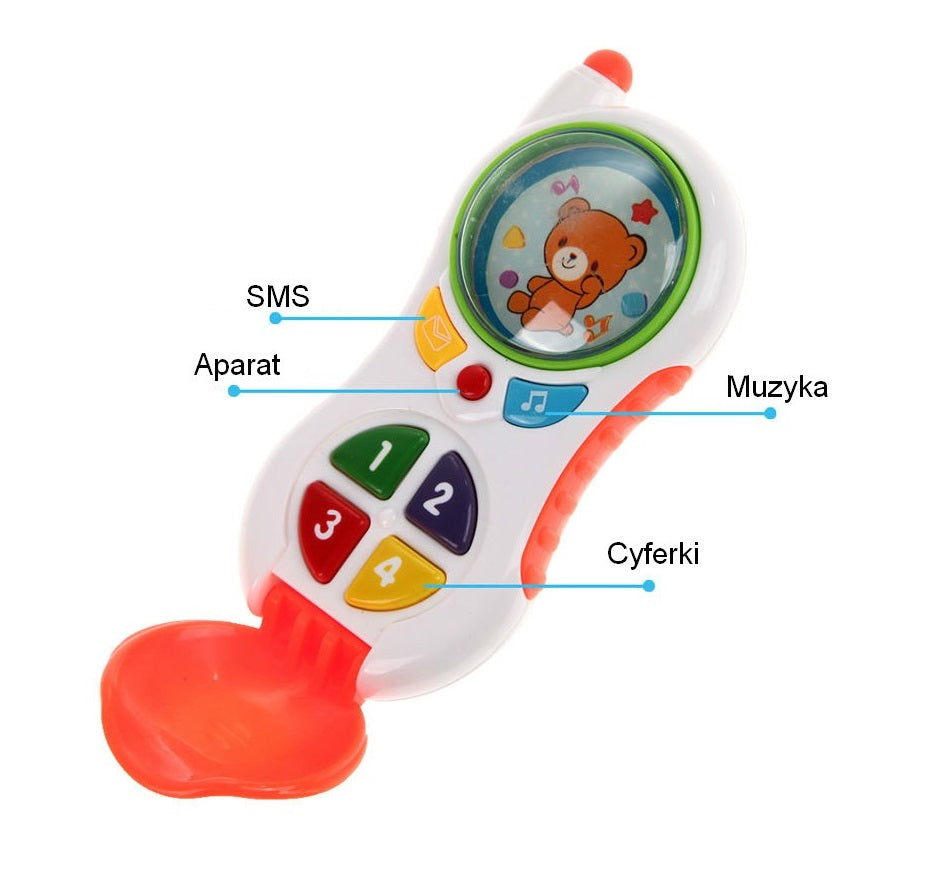 Telefon interactiv pentru copii IDL, THE FIRST ALO, Dimensiuni 14.5 x 6.0 x 5.0 cm, Accesorizat cu sunete si melodii, Echipat cu clapeta pliabila, Design modern in culori ce atrag atentia