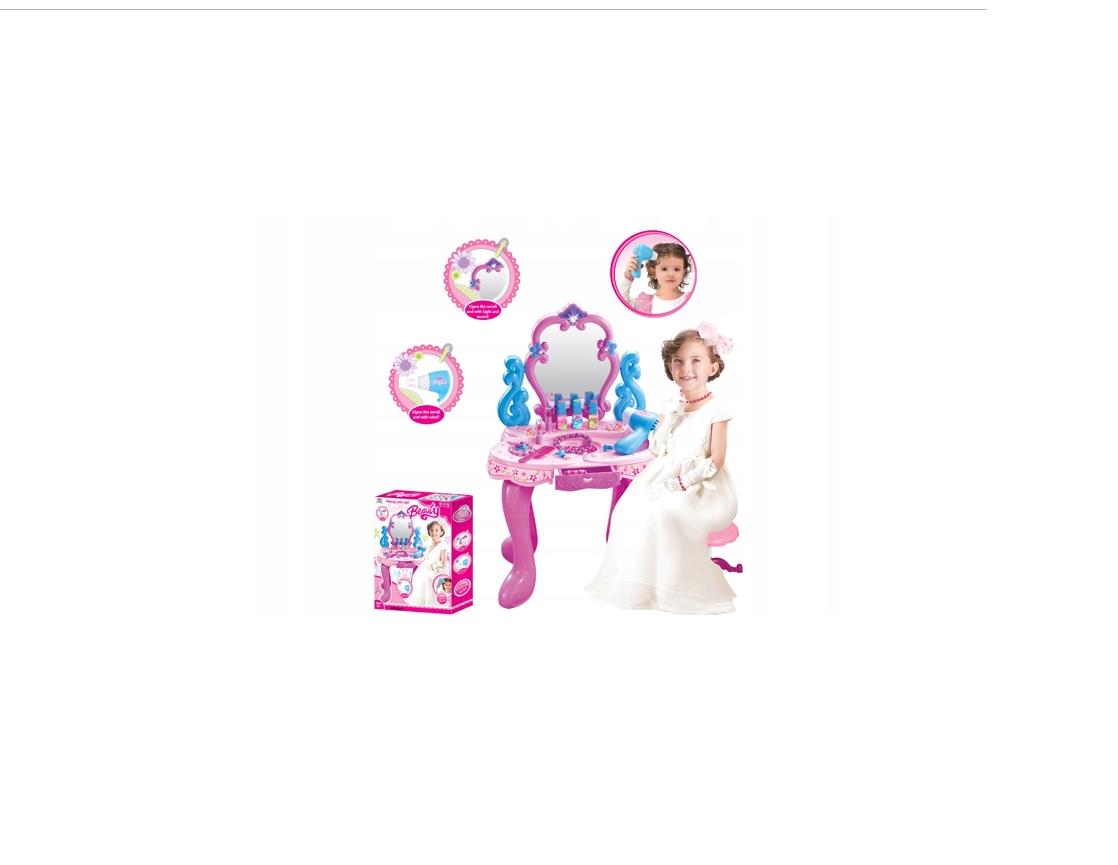 Masuta de Make-Up dedicata fetelor cu oglinda Rotativa, Accesorizata cu Muzica si Lumini, Multitudine de accesorii pentru infrumusetare ce reprezinta un joc de rol pentru formarea imaginii de printese a orcarei domnisoare