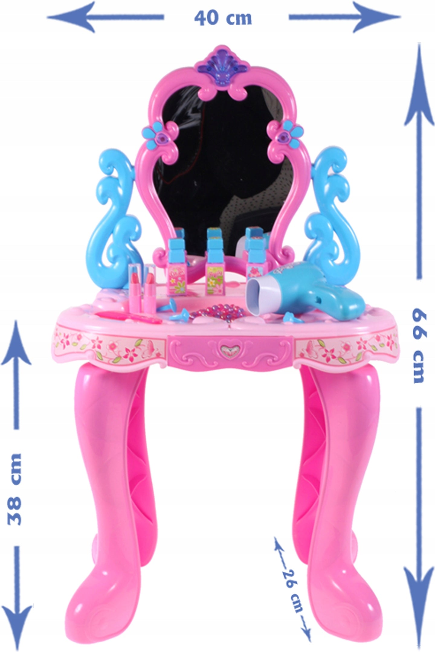 Masuta de Make-Up dedicata fetelor cu oglinda Rotativa, Accesorizata cu Muzica si Lumini, Multitudine de accesorii pentru infrumusetare ce reprezinta un joc de rol pentru formarea imaginii de printese a orcarei domnisoare