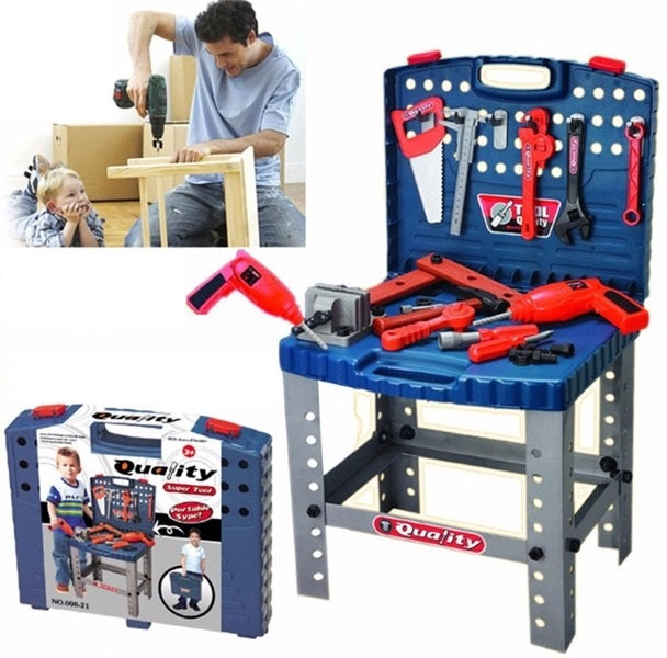 Banc de lucru interactiv Micul meu mecanic, Multitudine de accesorii, 73 cm inaltime, Bormasina, Fierastrau, Ciocan, Suruburi, Menghina, Chei, ideal pentru dezvoltarea imaginatiei, creativitatii si capacitatea de a gandi independent