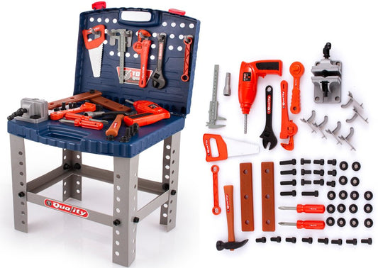 Banc de lucru interactiv Micul meu mecanic, Multitudine de accesorii, 73 cm inaltime, Bormasina, Fierastrau, Ciocan, Suruburi, Menghina, Chei, ideal pentru dezvoltarea imaginatiei, creativitatii si capacitatea de a gandi independent