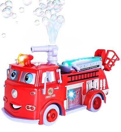 Masina de pompieri interactiva idealSTORE Bubble Fun, Echipata cu un tun mobil ce elibereaza bule, Functii sonore si luminoase si functia de evitare a obstacolelor