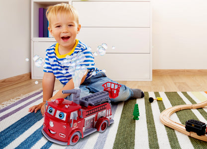 Masina de pompieri interactiva idealSTORE Bubble Fun, Echipata cu un tun mobil ce elibereaza bule, Functii sonore si luminoase si functia de evitare a obstacolelor