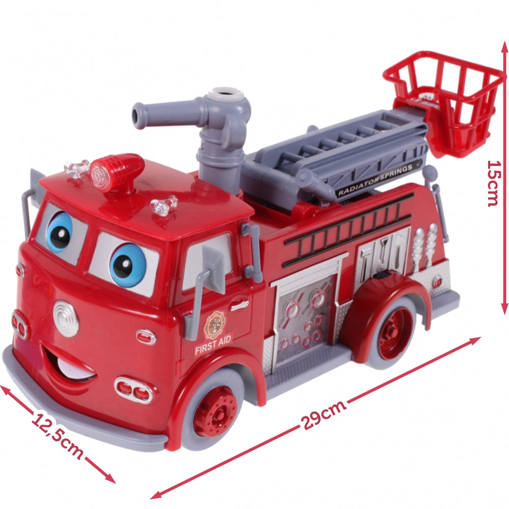 Masina de pompieri interactiva idealSTORE Bubble Fun, Echipata cu un tun mobil ce elibereaza bule, Functii sonore si luminoase si functia de evitare a obstacolelor